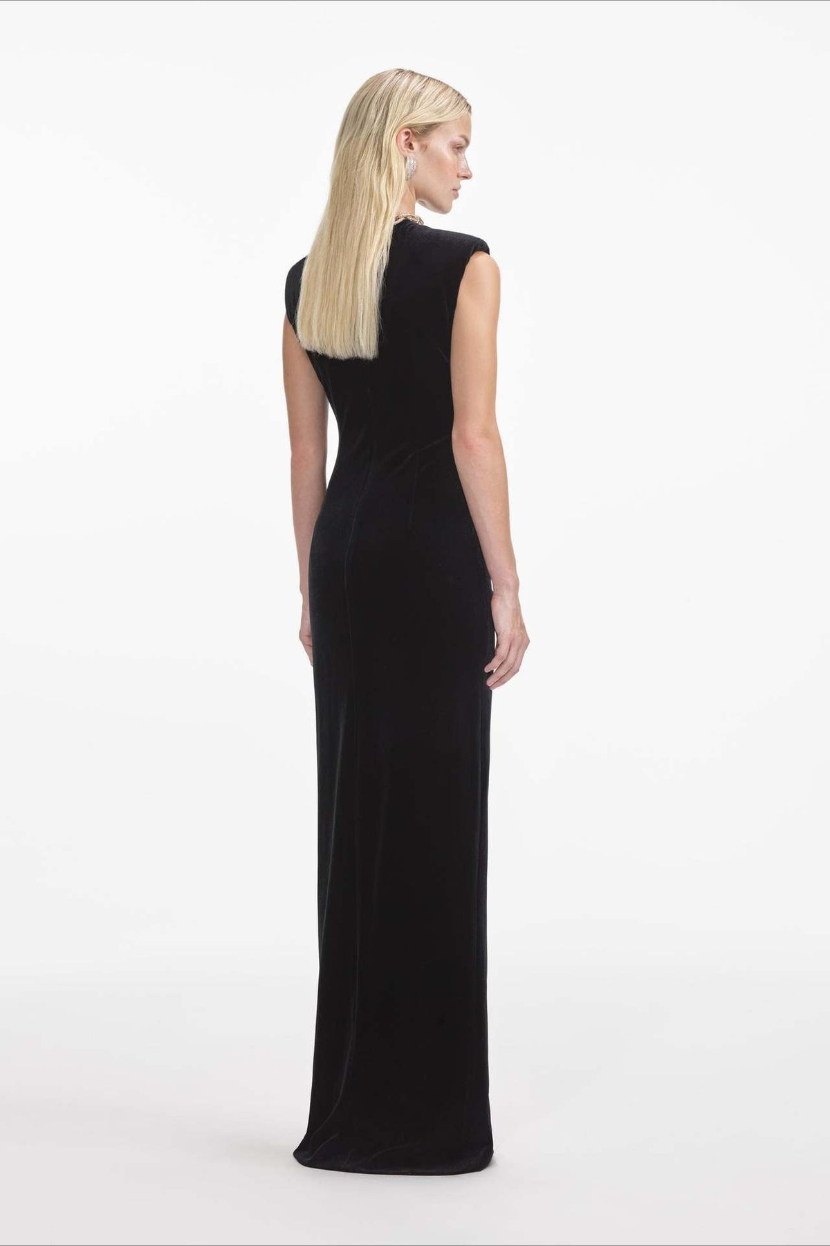 Velvet Crew Neck Cut Out High Split Bodycon Maxi Gown - View 2