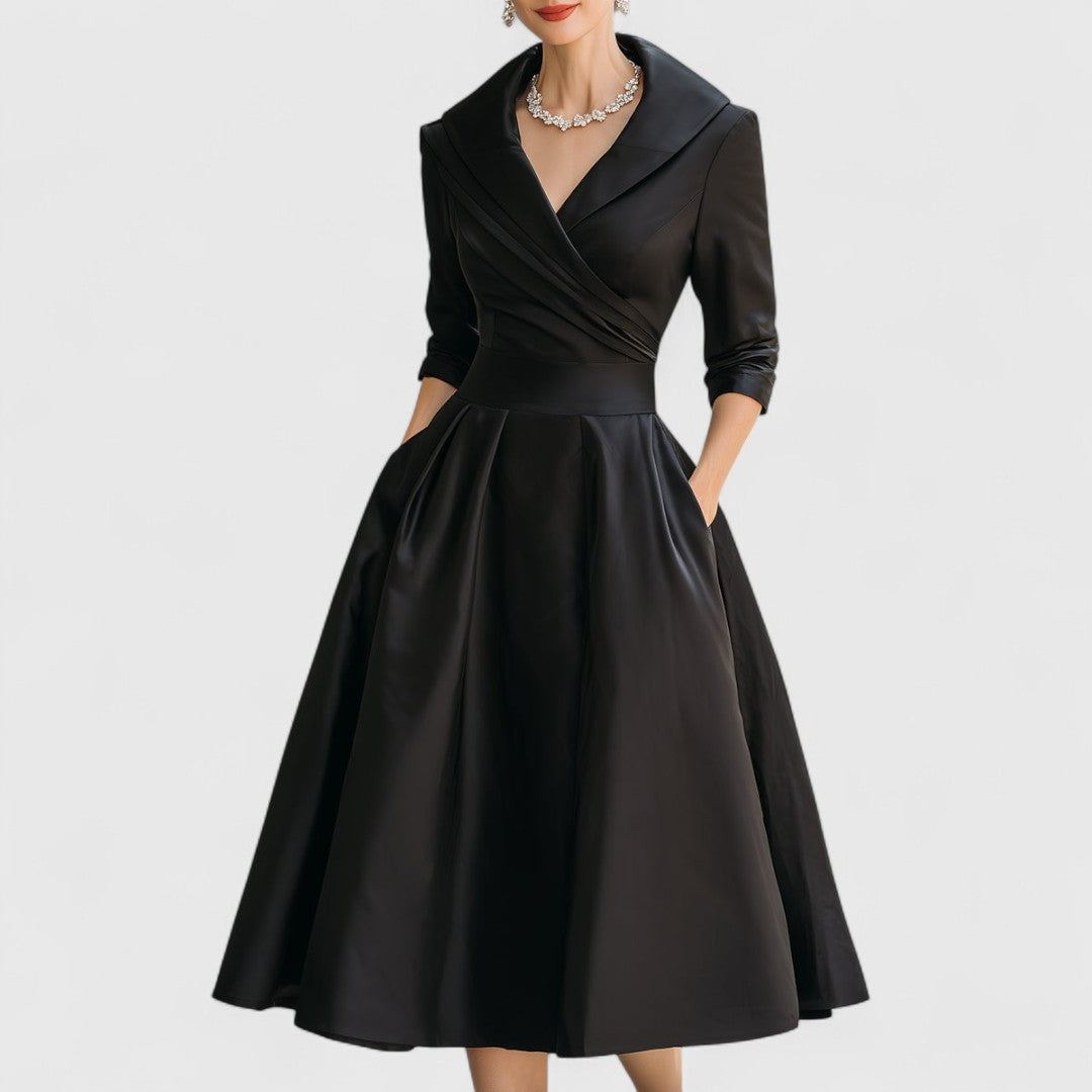 Satin Shawl Collar Wrap Fit and Flare Midi Dress 2