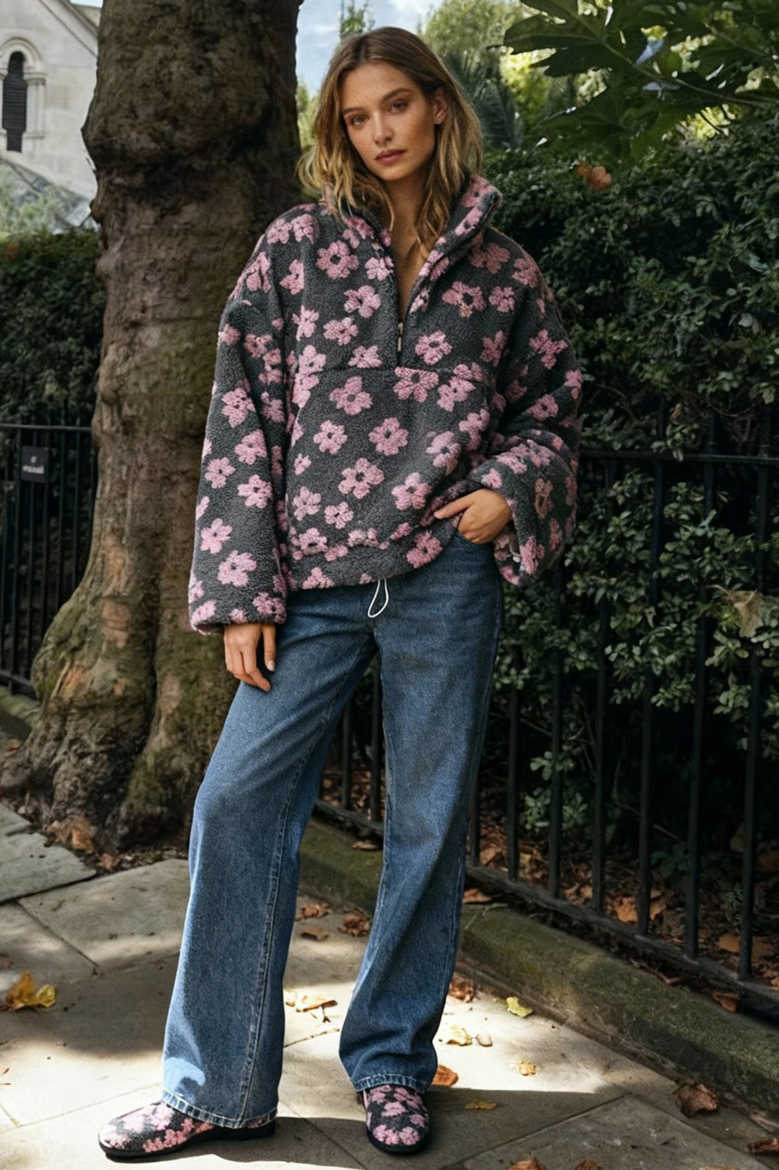 Floral Fleece Warm Fuzzy Sweatshirt