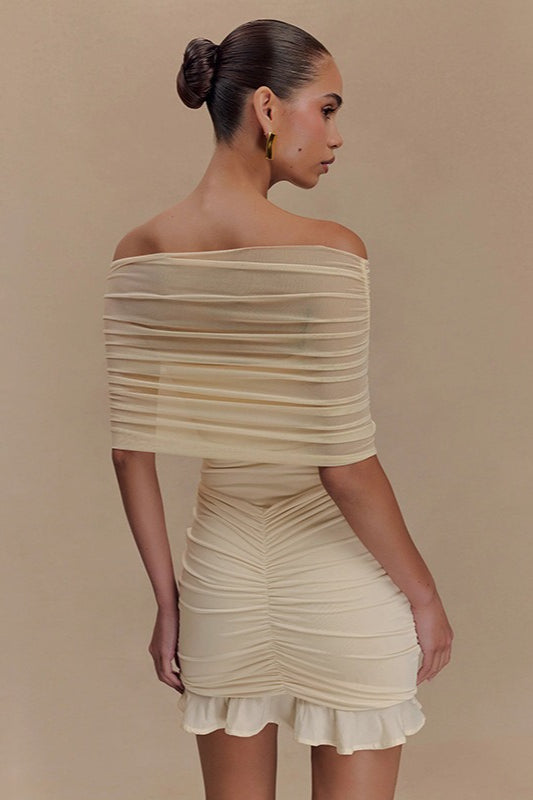 Ruched Ruffle Mesh Mini Dress - View 4