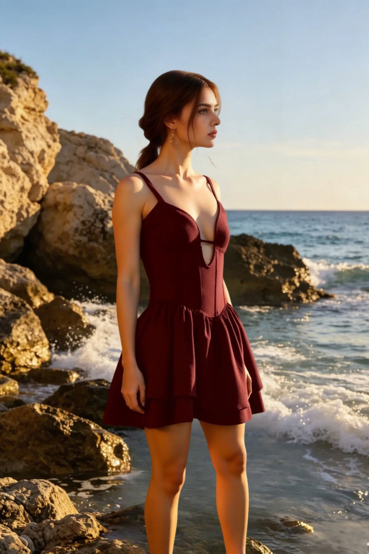 Spaghetti Strap Sweetheart Cut Out Fit and Flare Mini Dress - View 3