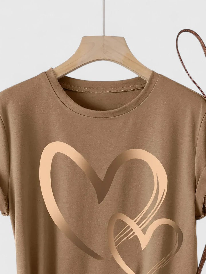 Heart Print Crew Neck Short Sleeve T-Shirt 14
