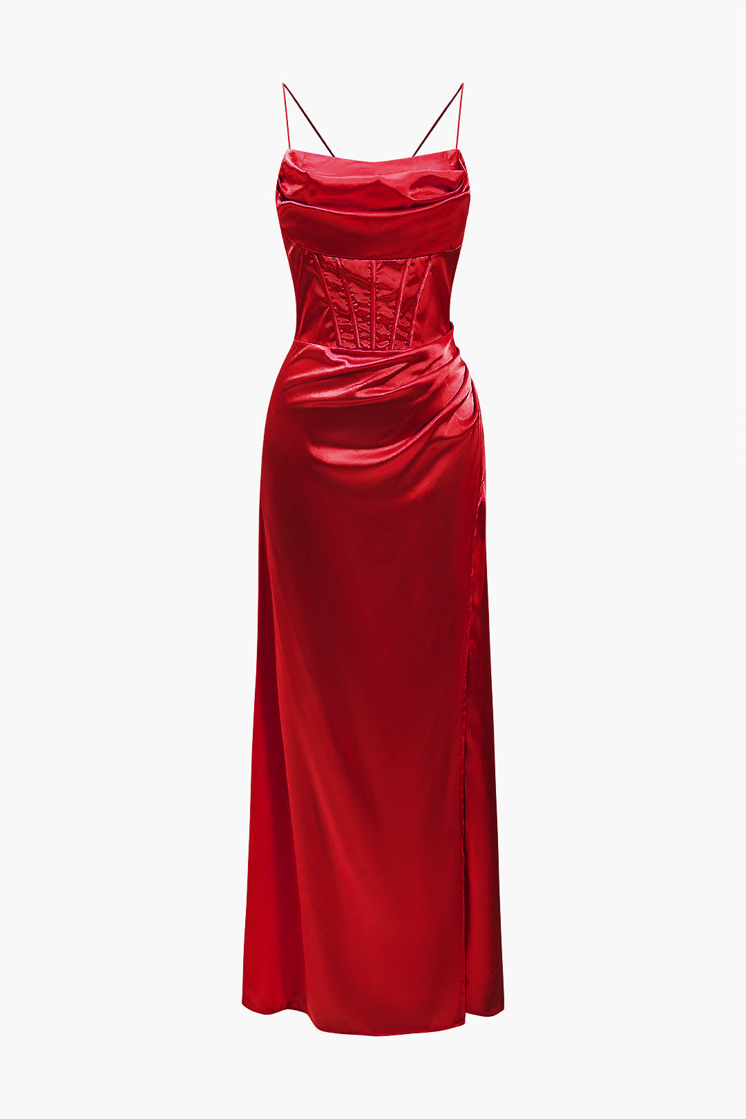 Corset Cowl Neck High Slit Maxi Dress - View 25
