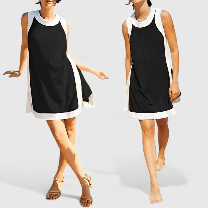Contrast Trim Round Neck Sleeveless Shift Mini Dress 4