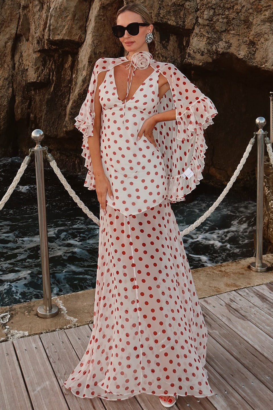Polka Dot V-Neck Sheer Maxi Dress - View 2