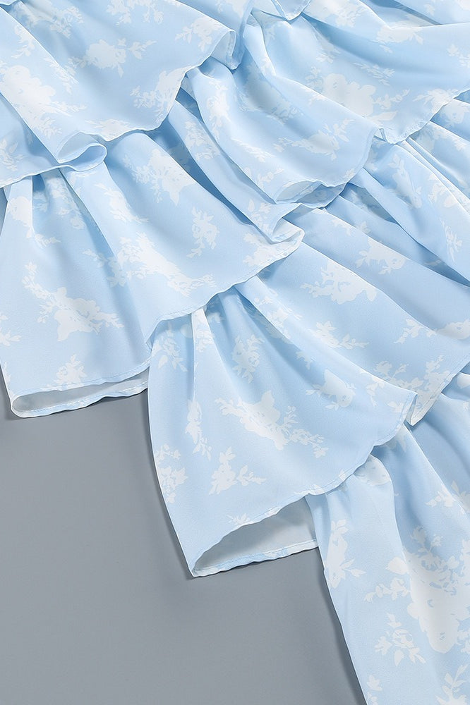 Floral Square Neck Ruffle Strap Tiered Maxi Prom Dress - View 10