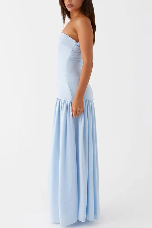 Lizzy Strapless Semi Sheer Patchwork Chiffon Maxi Dress - View 5
