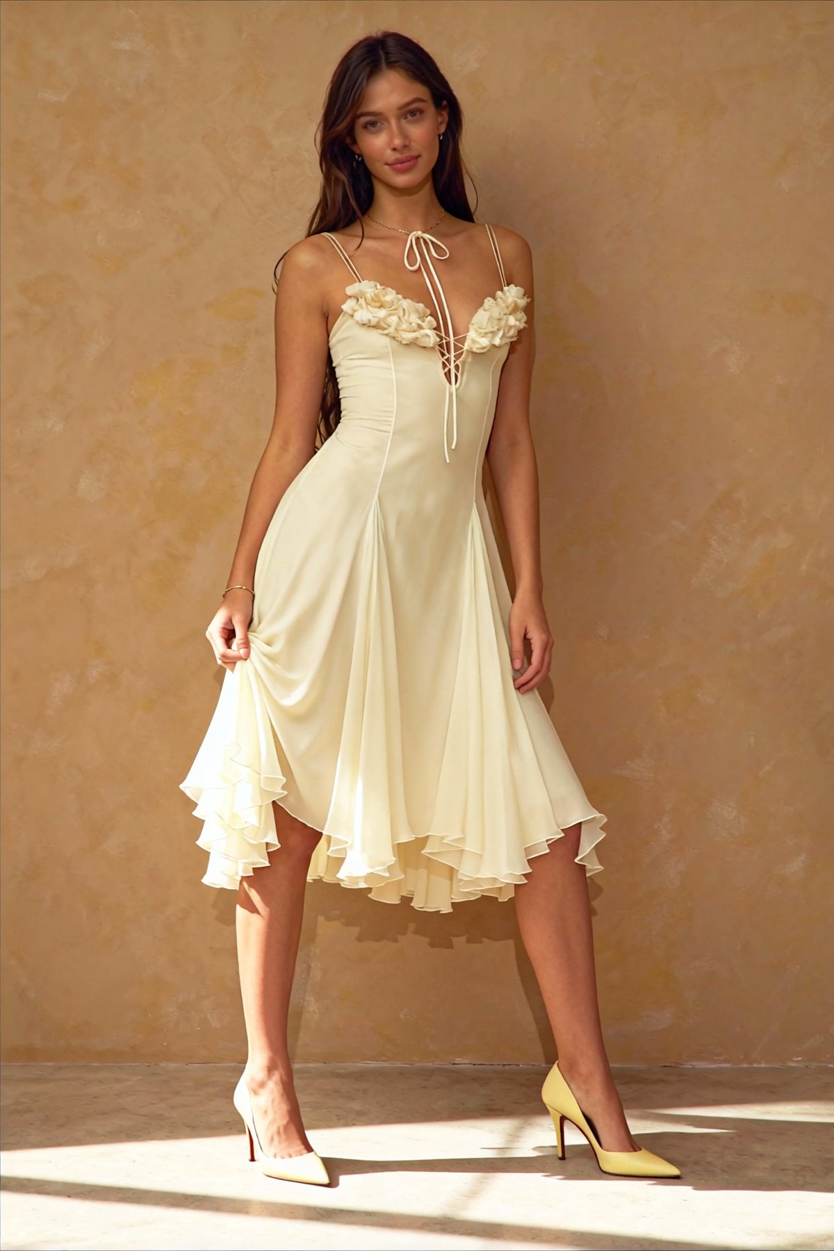 Sheer Mesh Floral Midi Dress