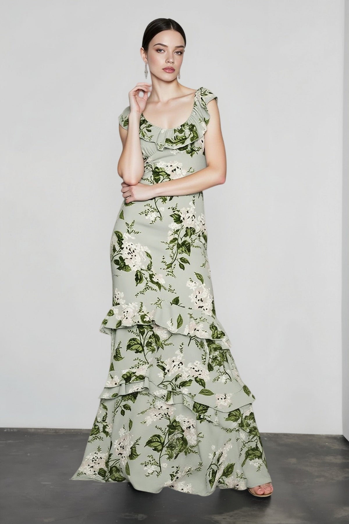 Floral Ruffle Strap Scoop Neck Tiered Maxi Dress 6