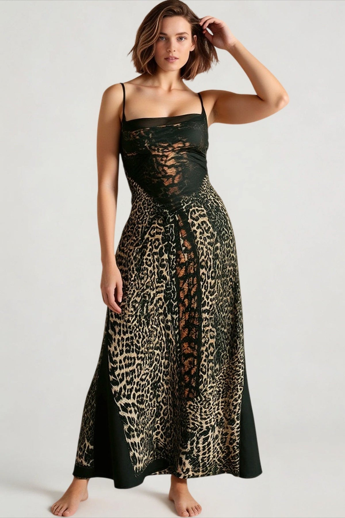 Mesh Patchwork Backless Midi Dress - View 4