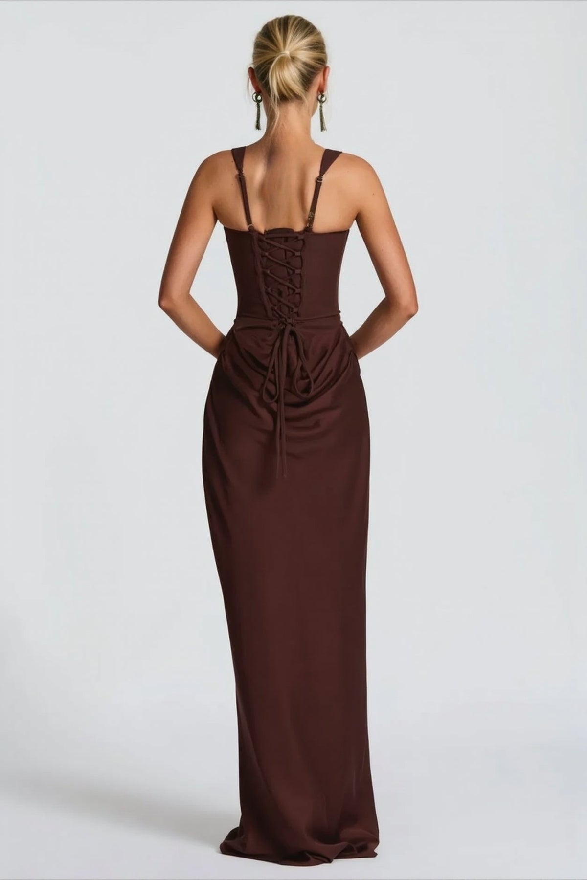 Square Neck Corset Ruched Draped Bodycon Maxi Dress - View 11