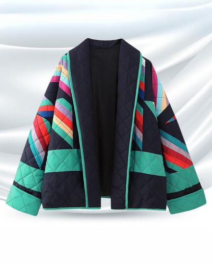 Geometric Print Quilted Open Front Kimono Jacket 7