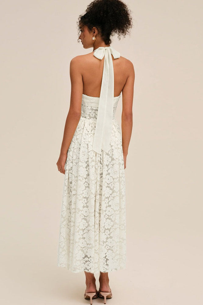 Backless Halter-Neck Lace Dress