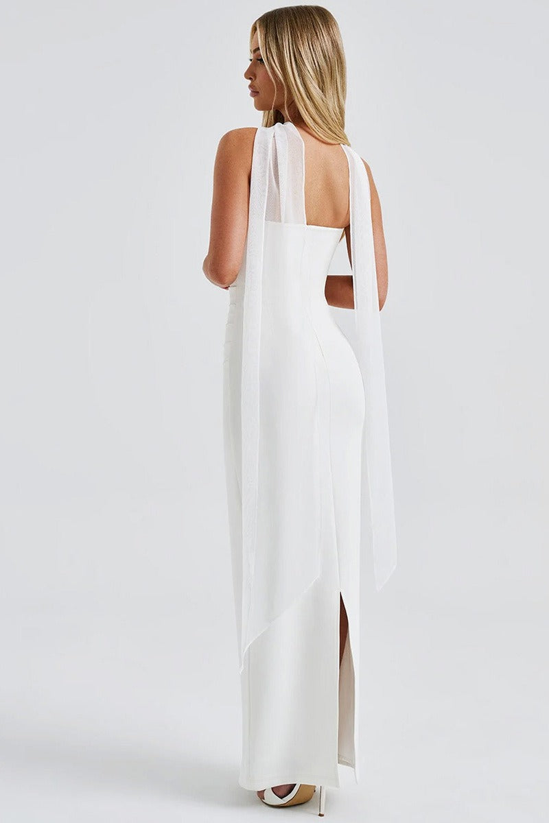 Strapless Choker Neck Ruched Sheer Glove Bodycon Maxi Dress - View 5