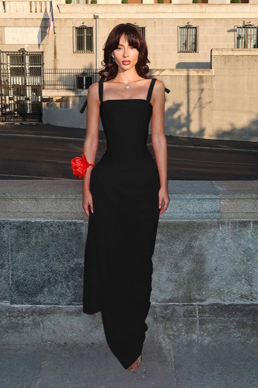Square Neck Corset Ruched Wrap Skirt Maxi Dress