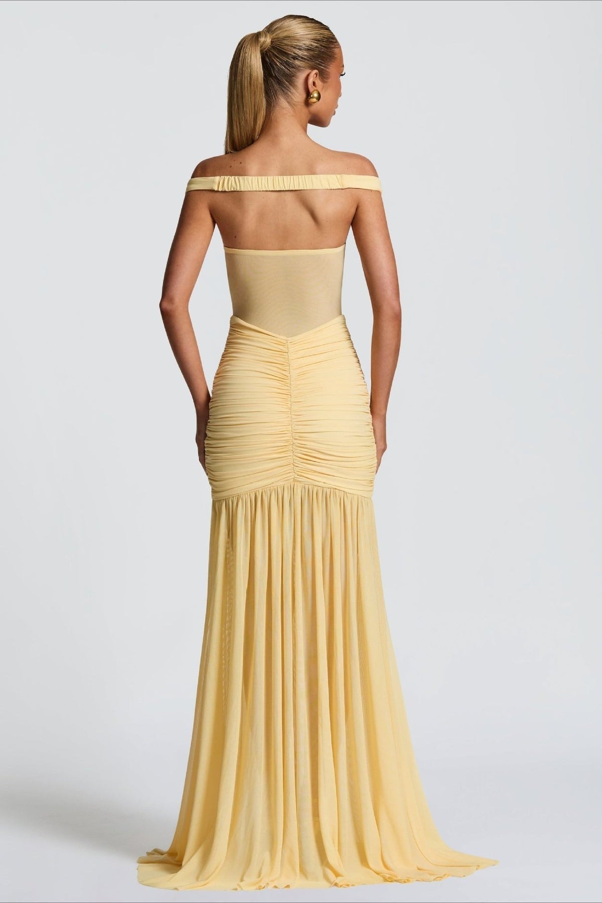 Off Shoulder Ruched Backless Mermaid Maxi Prom Dress - View 4