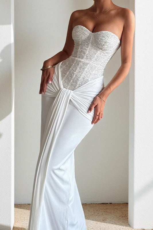 Sequin Strapless Corset Ruched High Split Mermaid Maxi Dress - View 5
