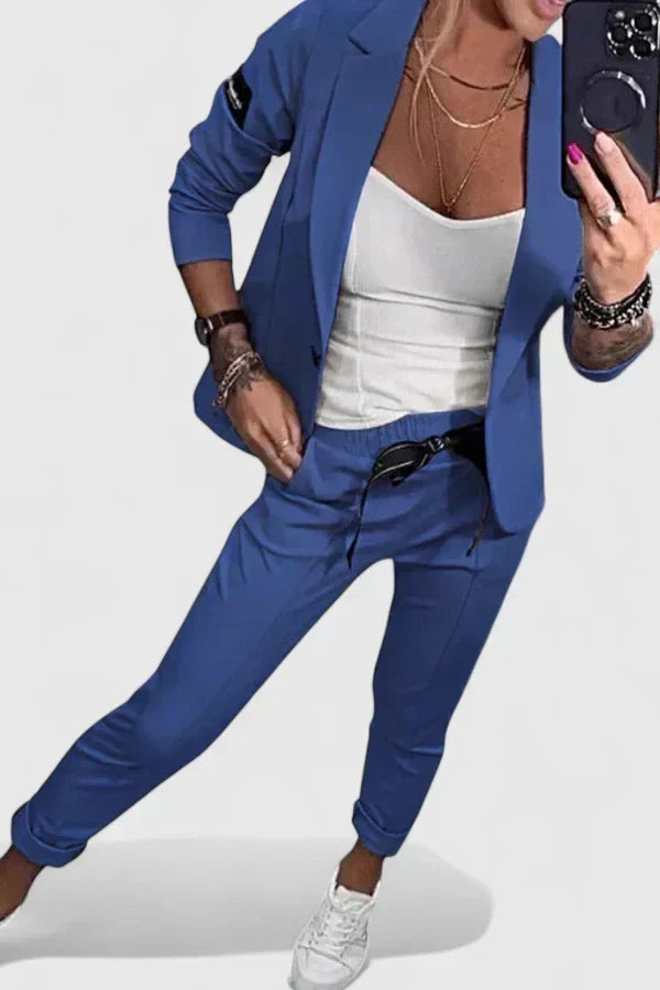 Long Sleeve Blazer and Slim Trousers Two Piece Set 7