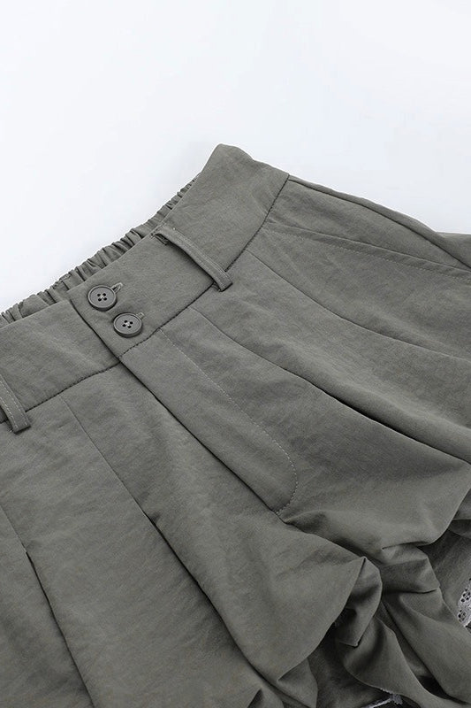 Low-Rise Pleated Denim Mini Skort