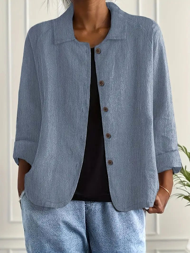 Linen Look Button Front Collared Shirt Jacket