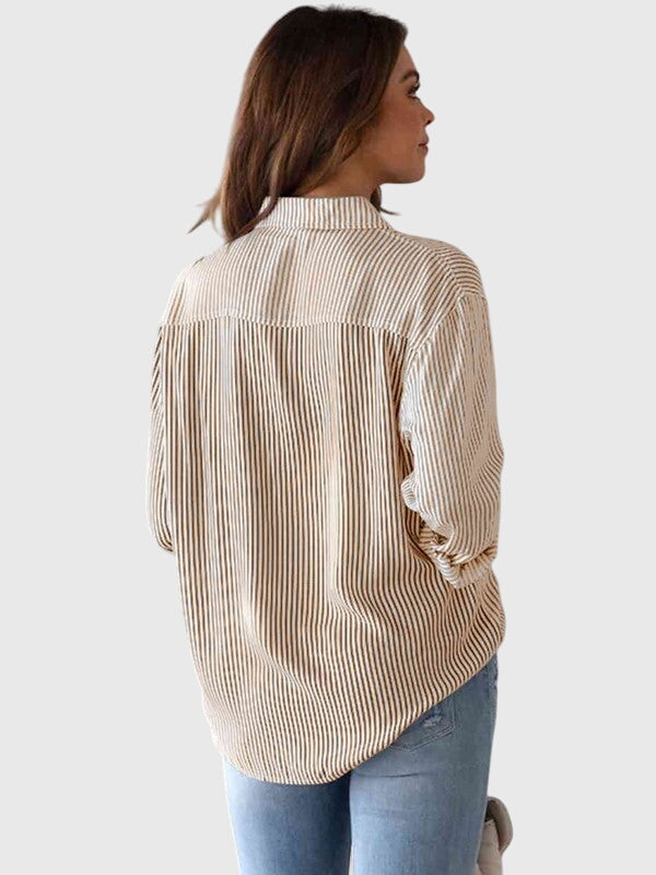 Striped Collared Three Quarter Sleeve Button Front Shirt 21