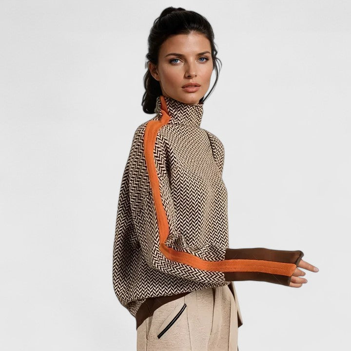 Chevron Print Turtleneck Drop Shoulder Sweater