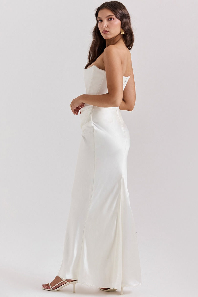 Strapless Corset Draped Satin Mermaid Maxi Gown - View 3
