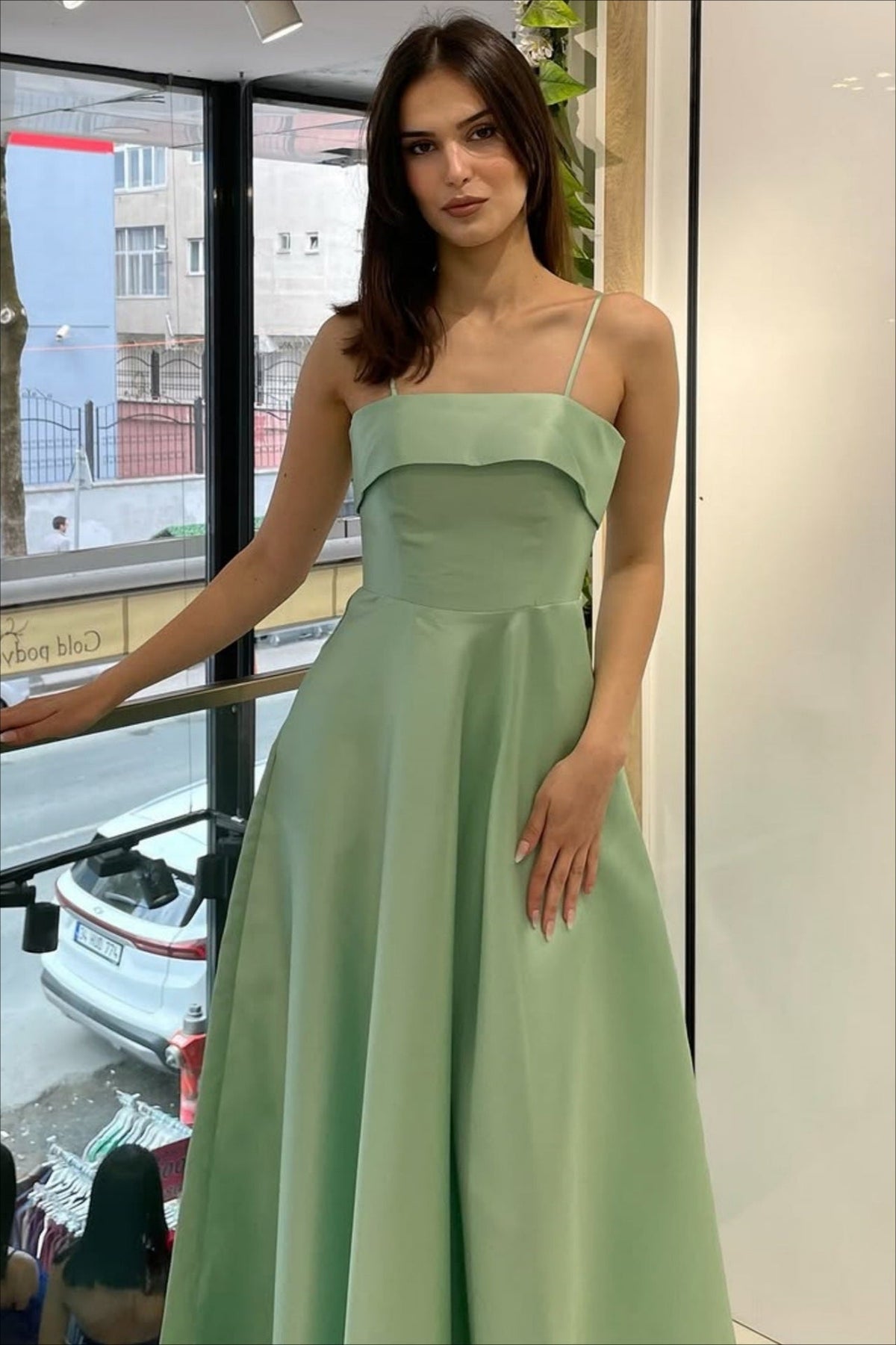 Spaghetti Strap Fit and Flare A-Line Midi Dress - View 15