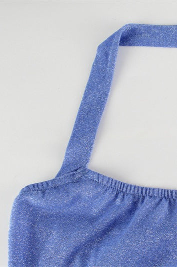 Glitter Halter Neck Backless Mermaid Gown - View 6
