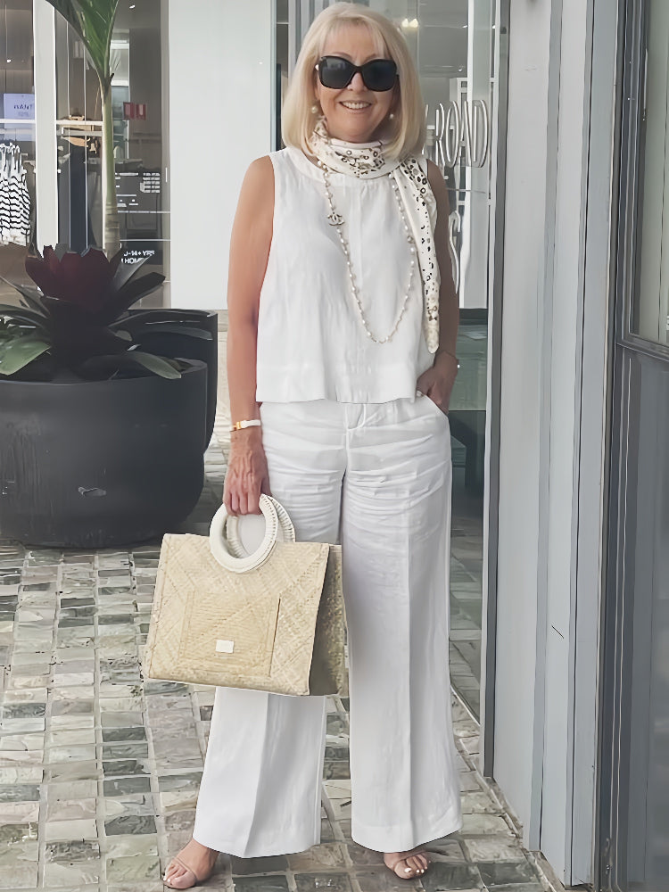 Sleeveless Layered Tank and Wide Leg Trousers Two Piece Set 5