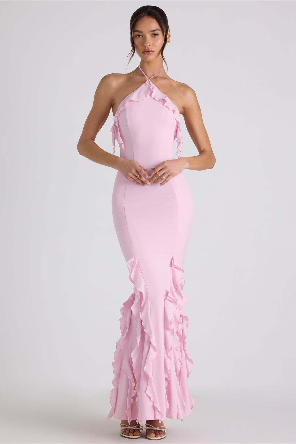 Halter Neck Ruffle Fishtail Mermaid Gown - View 5