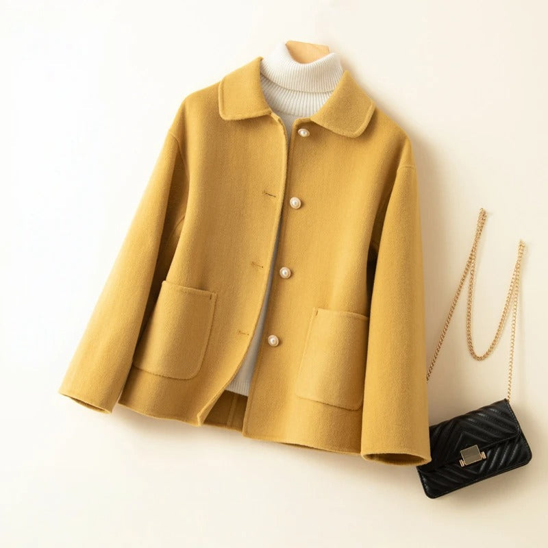 Collared Button Front Patch Pocket Cropped Coat