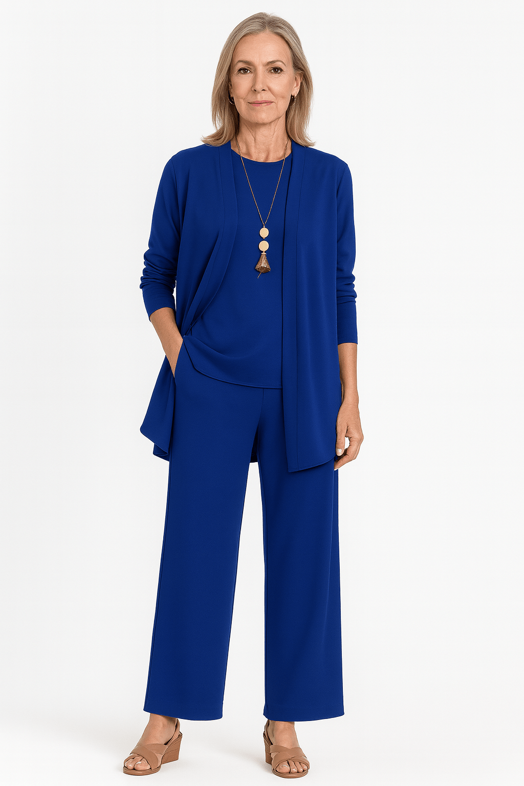 Longline Cardigan Top and Wide Leg Pants Three Piece Set 7