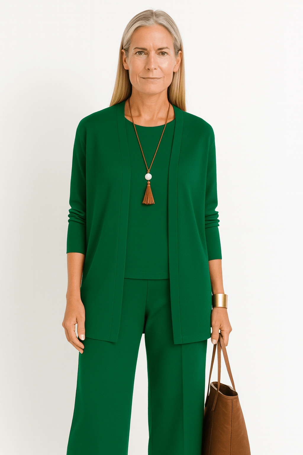Longline Cardigan Top and Wide Leg Pants Three Piece Set 10