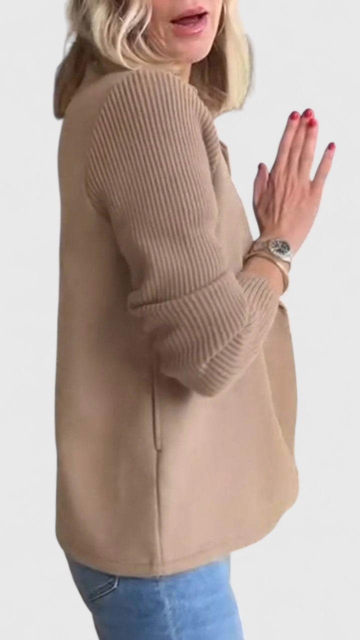 Notch Lapel Double Breasted Ribbed Knit Sleeve Blazer 10