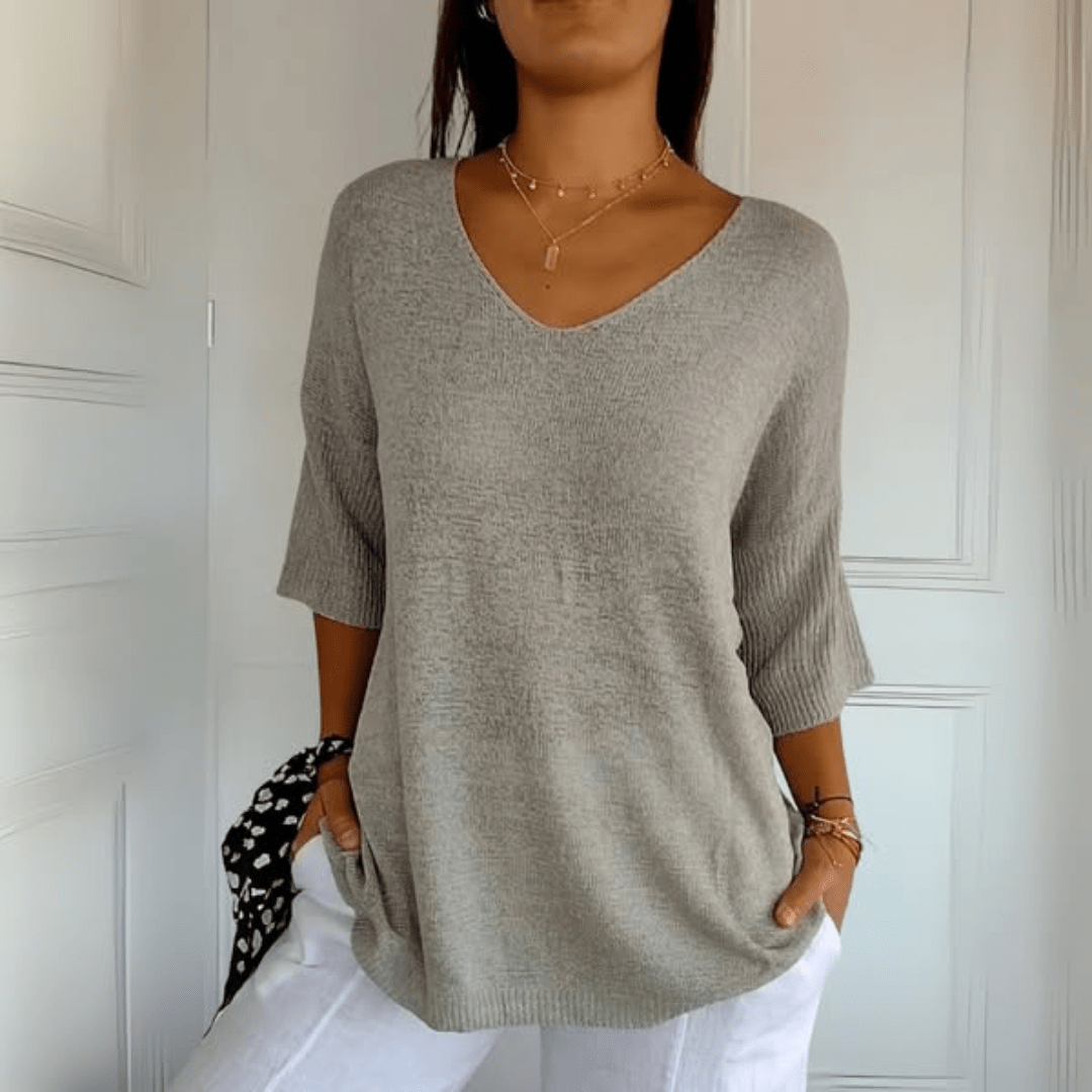 V-Neck Half Sleeve Relaxed Knit Top 4