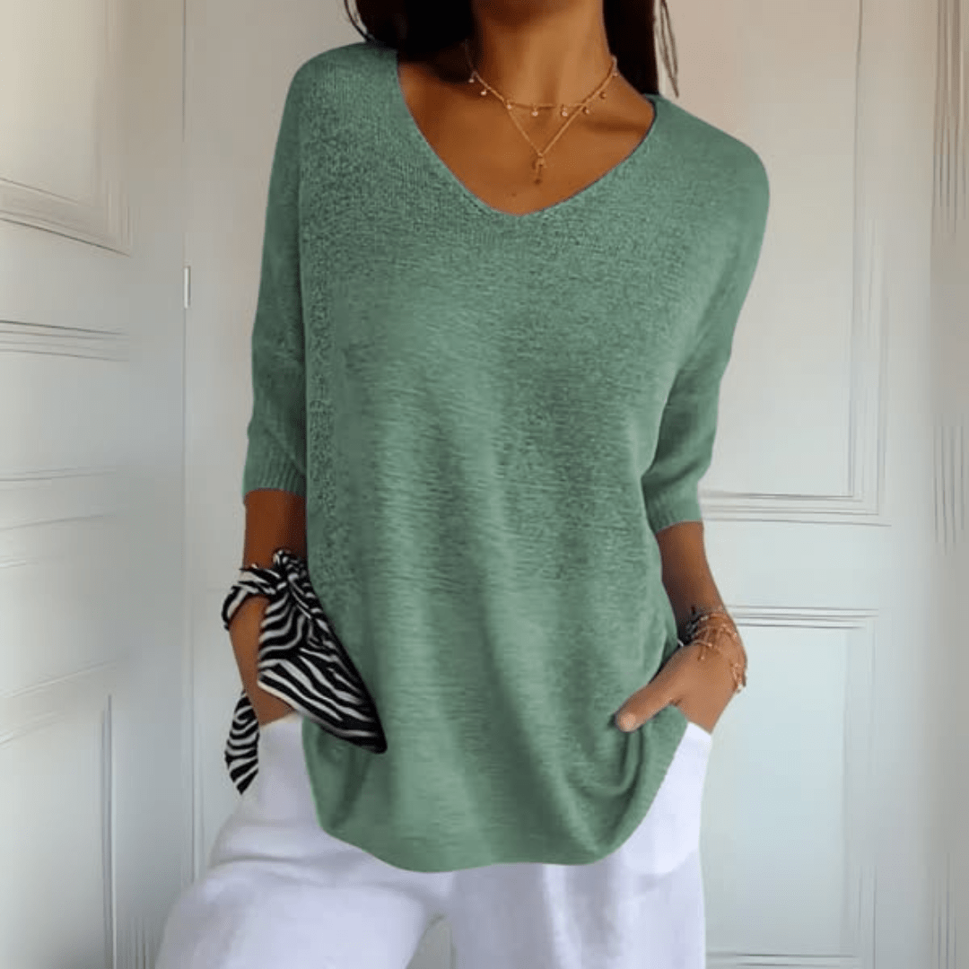 V-Neck Half Sleeve Relaxed Knit Top 3