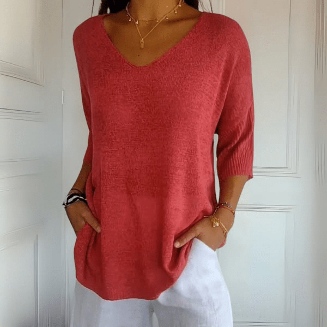 V-Neck Half Sleeve Relaxed Knit Top