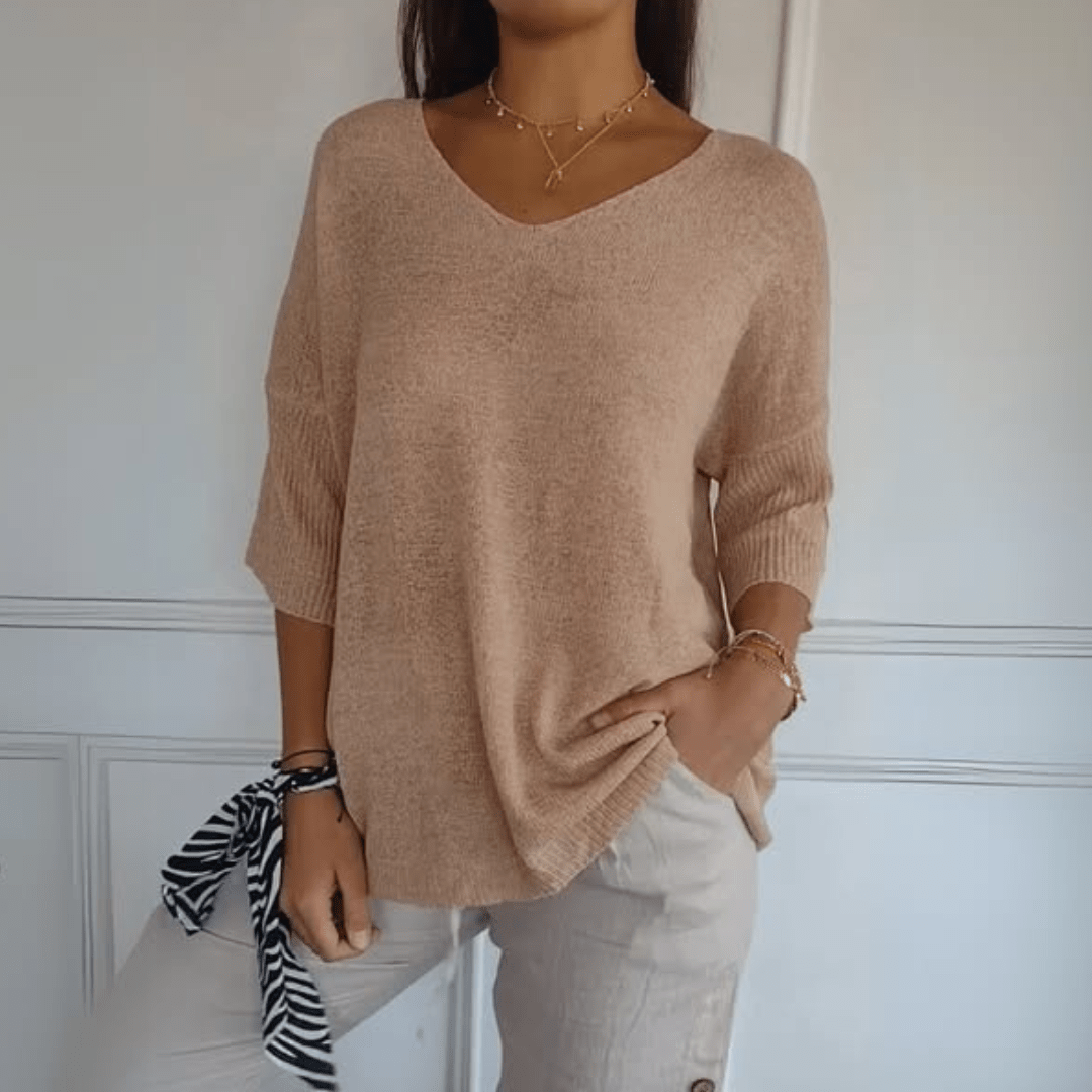 V-Neck Half Sleeve Relaxed Knit Top 2