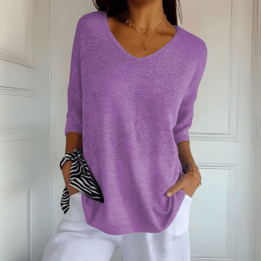 V-Neck Half Sleeve Relaxed Knit Top 7