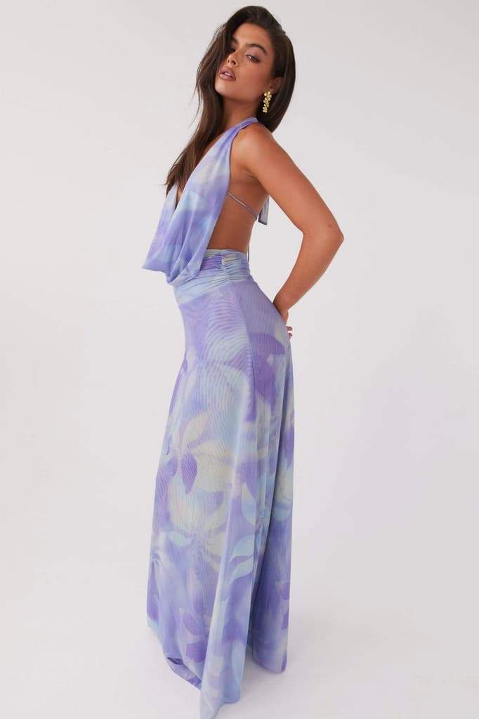 Halter Neck Deep V-Neck Draped Cowl Maxi Dress - View 11