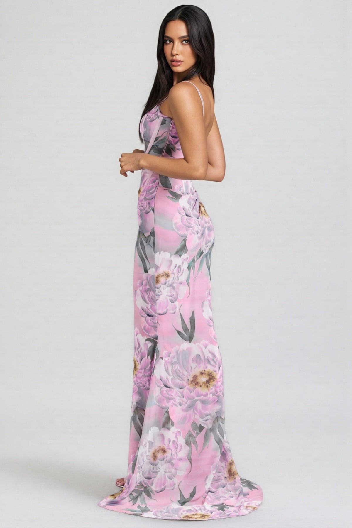 Floral Spaghetti Strap Corset Mermaid Maxi Dress - View 6