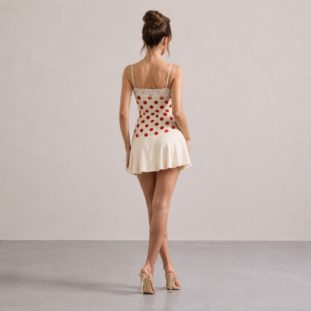 Polka Dot Lace Trim Cami Drop Waist Mini Dress 3