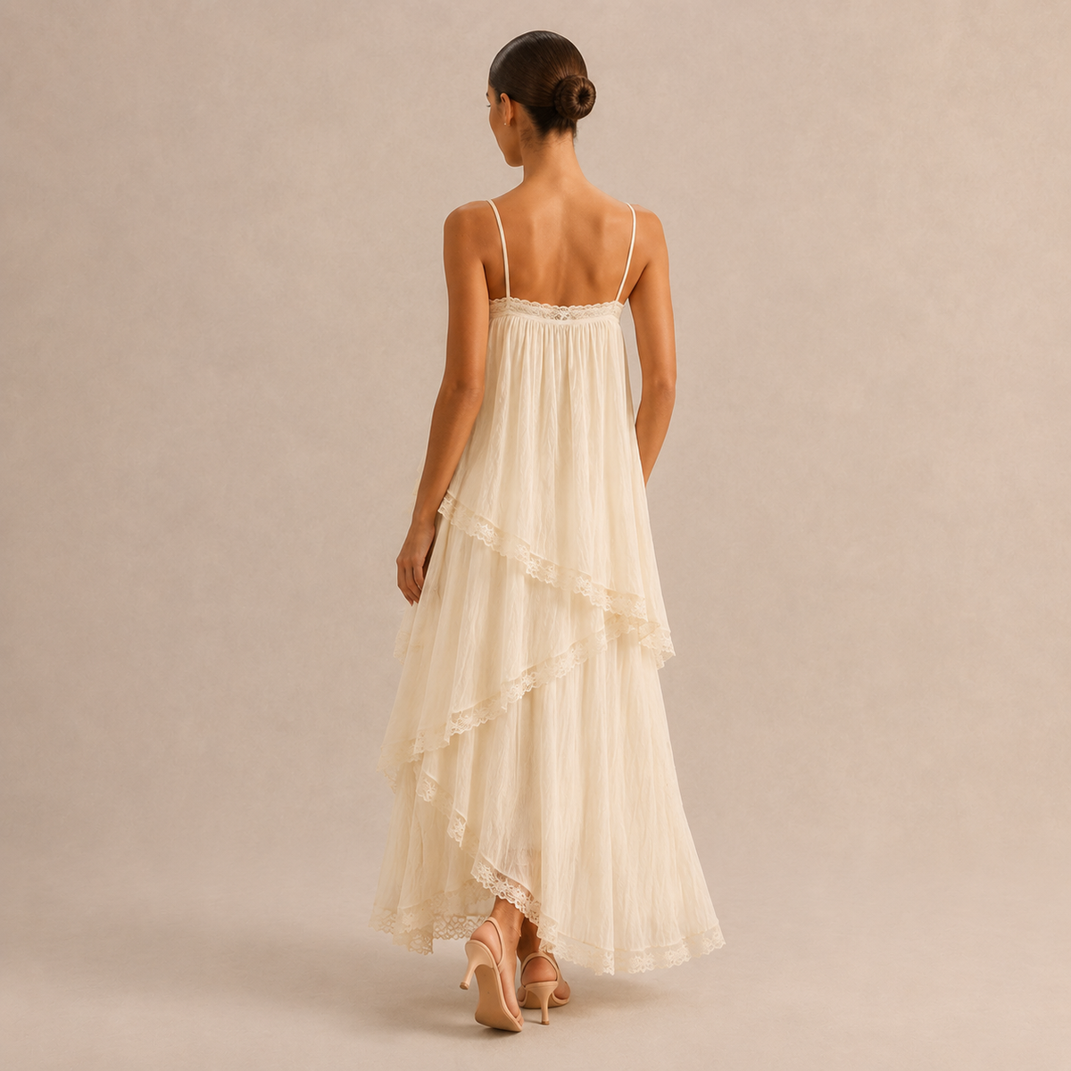 Strappy Lace Trim Tiered Flowy Maxi Dress 3