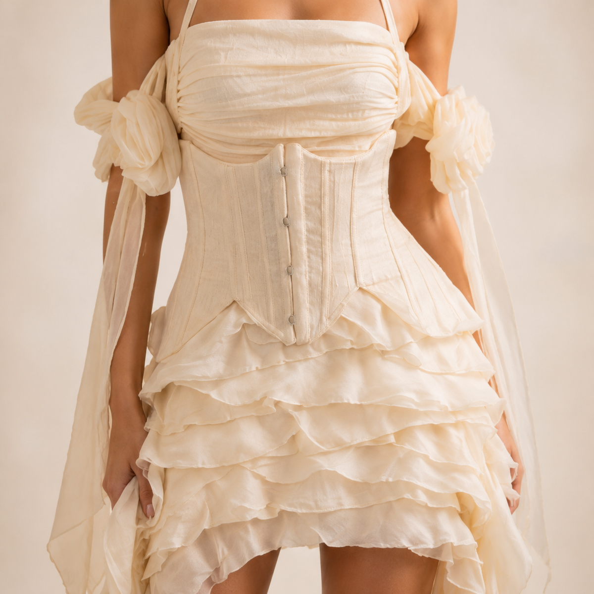 Halter Neck Off Shoulder Corset Ruffle High Low Maxi Dress 14