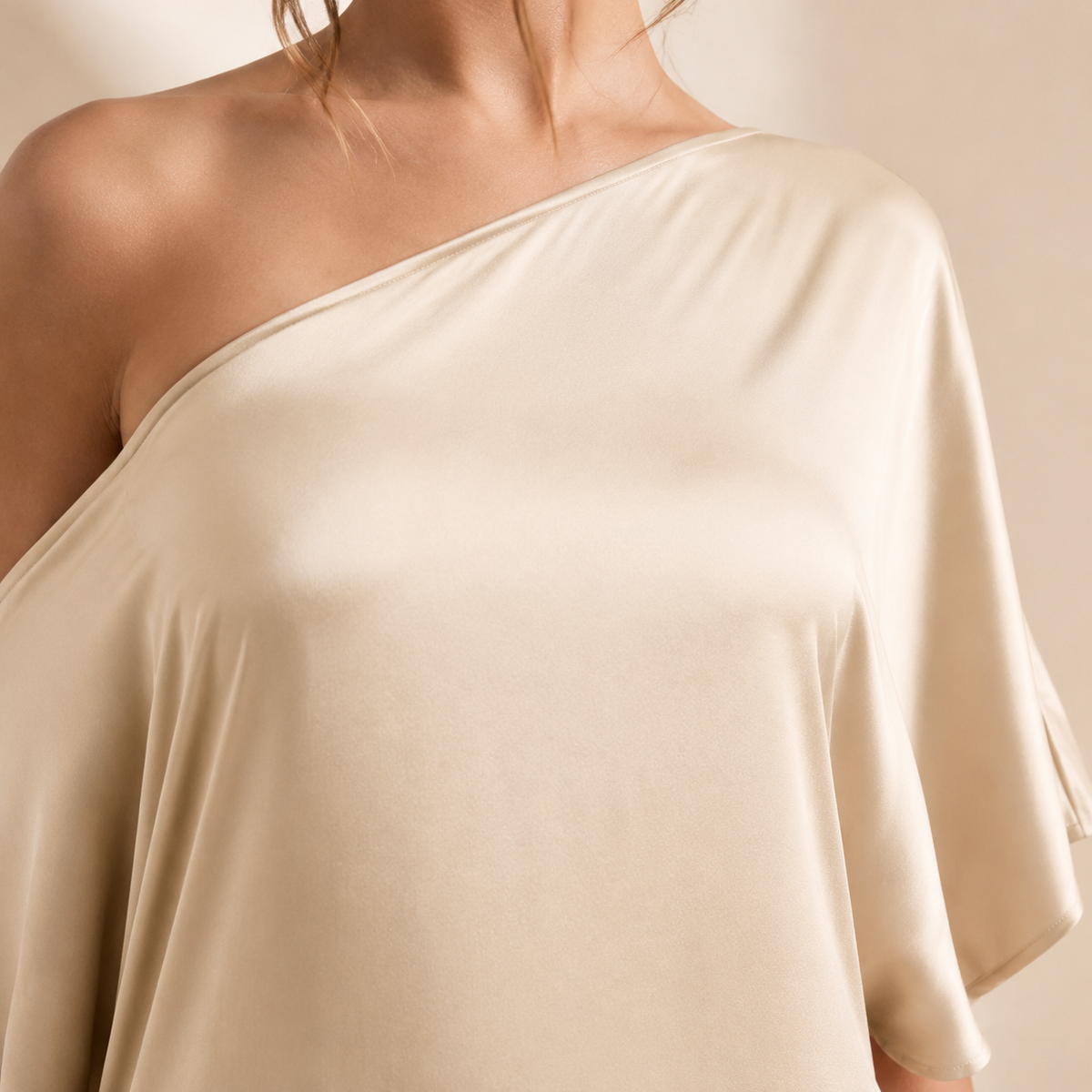 One Shoulder Batwing Sleeve Satin Side Split Maxi Dress 11