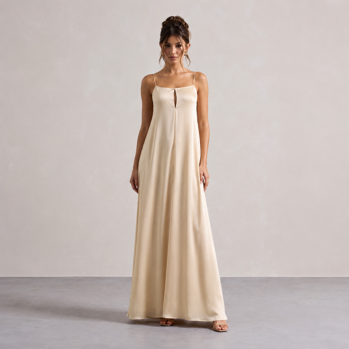 Satin Square Neck Keyhole Slip Maxi Dress 4