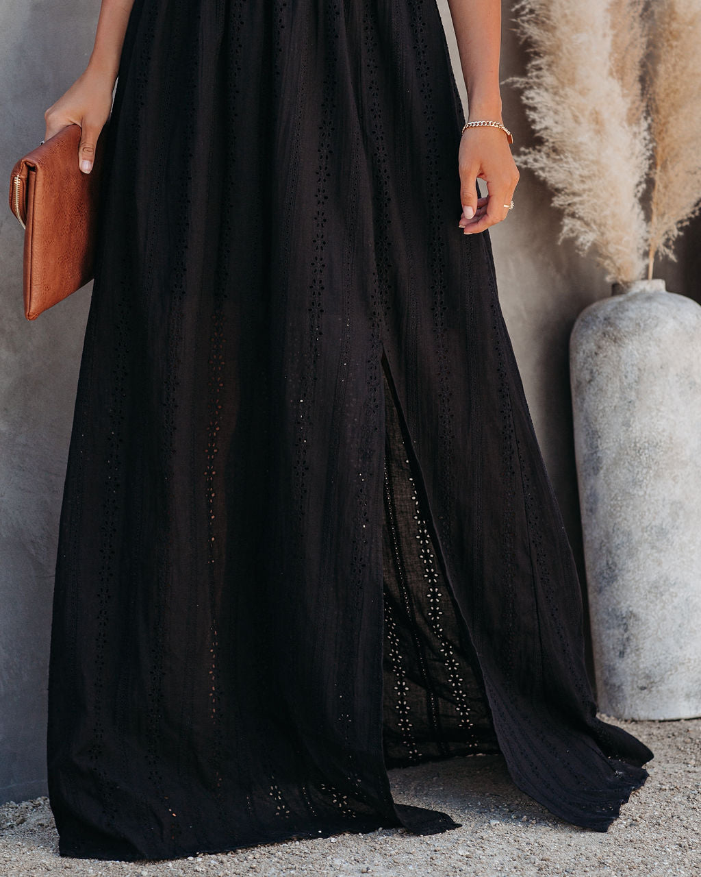 Archer Pocketed Lace Eyelet Maxi Dress Black - View 8