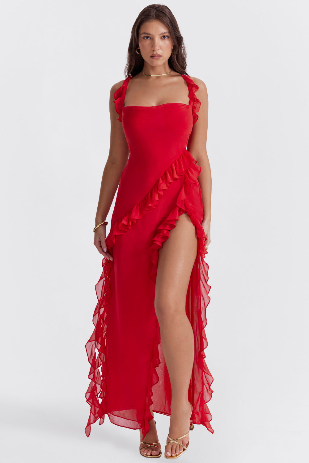 Ruffle Tie Strap High Split Maxi Dress 6