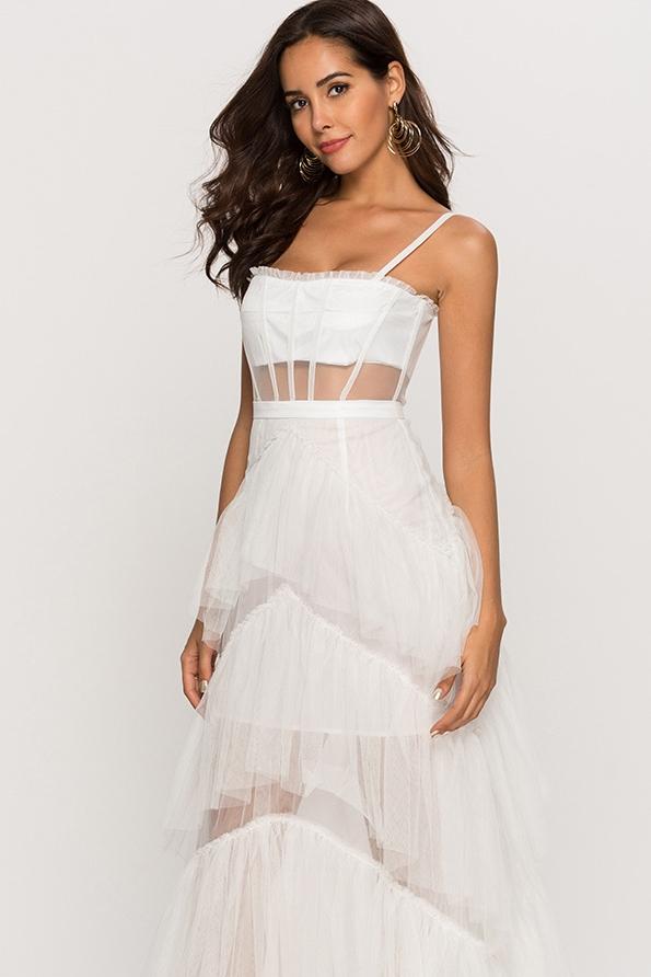 Tulle Spaghetti Strap Corset Tiered Maxi Dress - View 7
